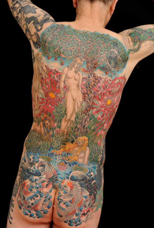 pre-Raphaelite back piece tattoo