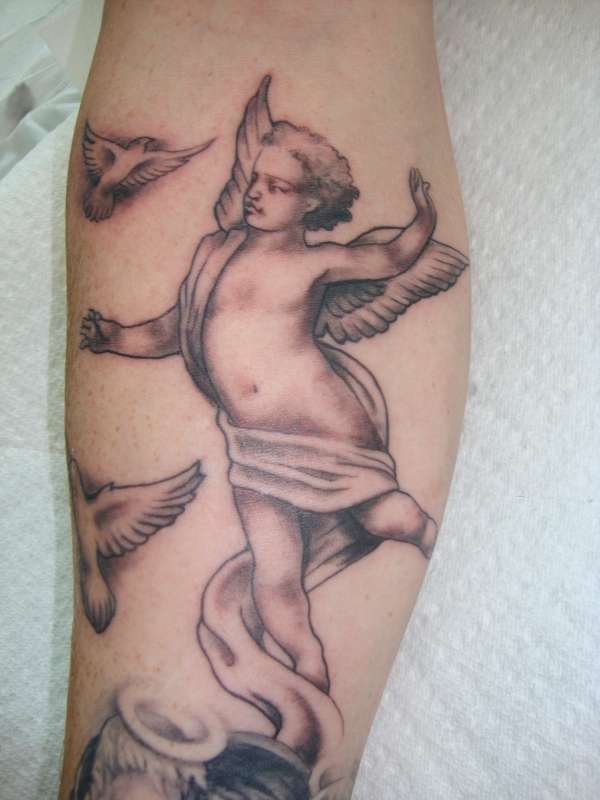 Cherub and doves tattoo