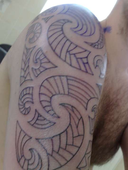 First sitting - polynesian tribal two tattoo