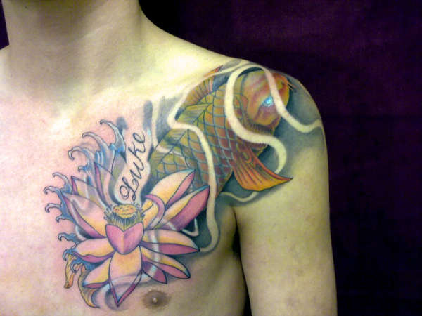Koi and lotus flower tattoo
