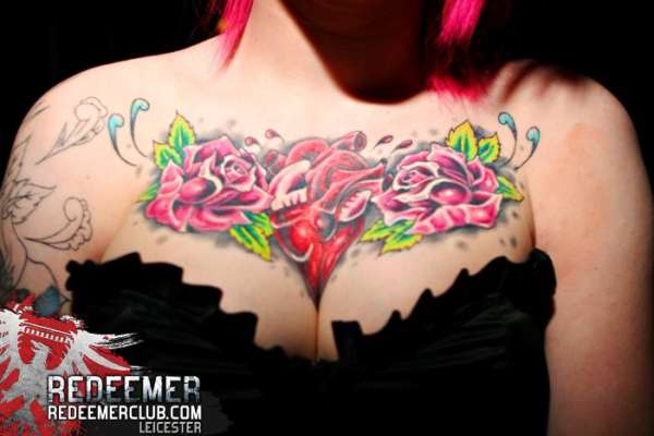 No. 2 of roses and human heart chest peice tattoo