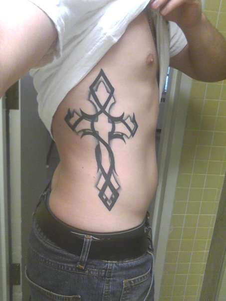 Tribal Cross on my Ribs tattoo