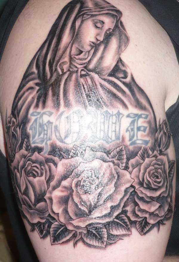 Virgin Mary Roses Tattoo
