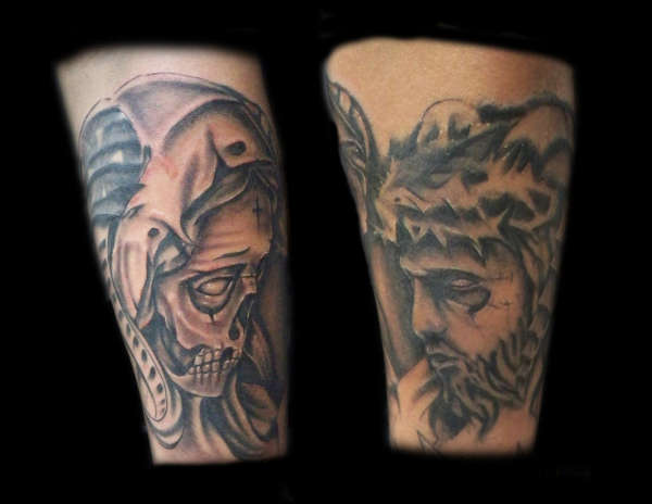 evil jesus and mary tattoo