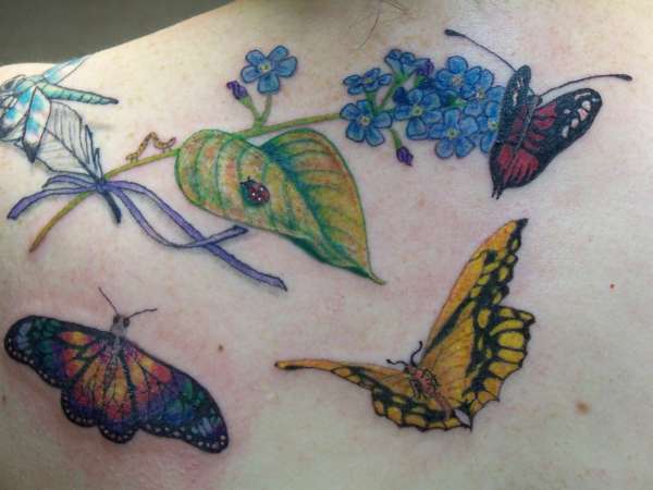 Butterflys and Forget-me-nots tattoo