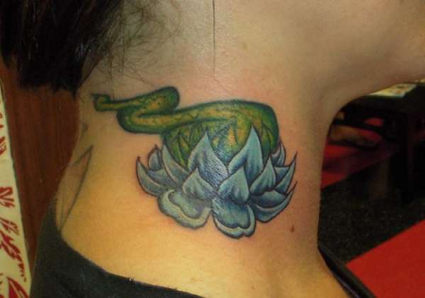 custom lotus on neck tattoo