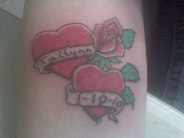 hearts and banner tattoo