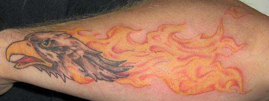 Eagle with fire tattoo