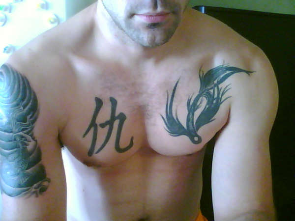 kanji and fighting fish tattoo
