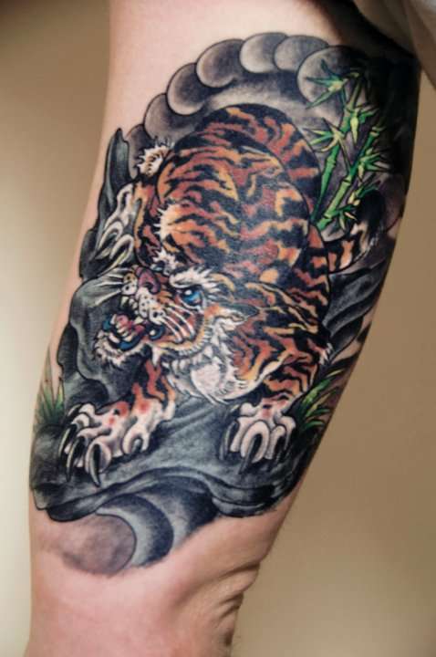 Dionysus - Inner bicep tiger tattoo tattoo