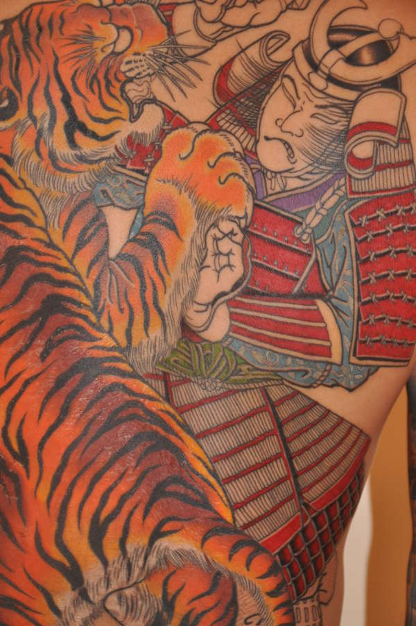 My tiger and samurai back piece tattoo