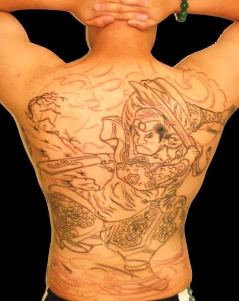 Samurai Back outline tattoo