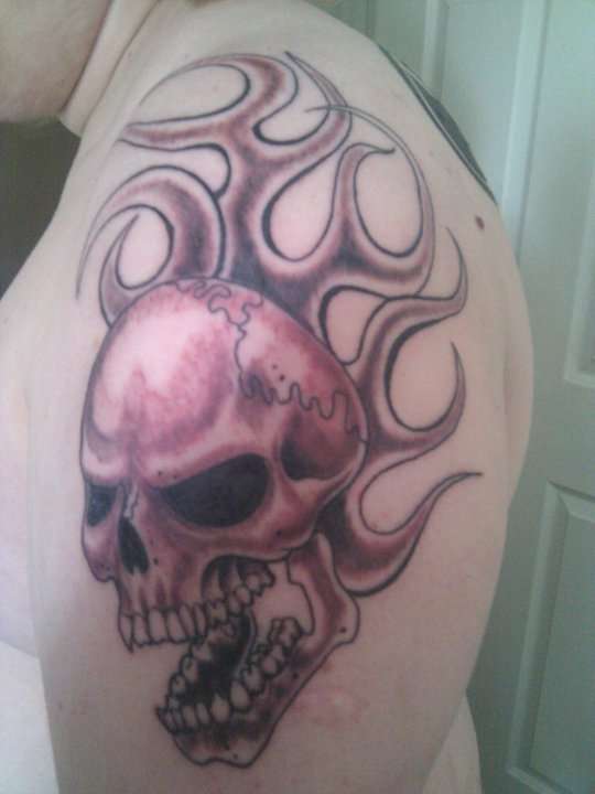 Skull with Flames tattoo