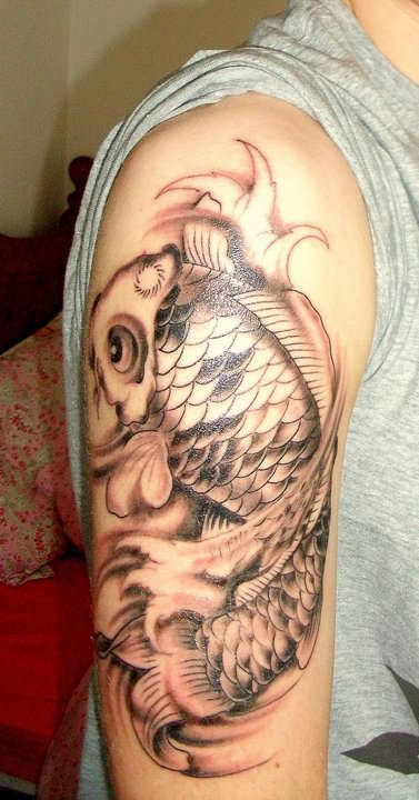 black and grey koi tattoo