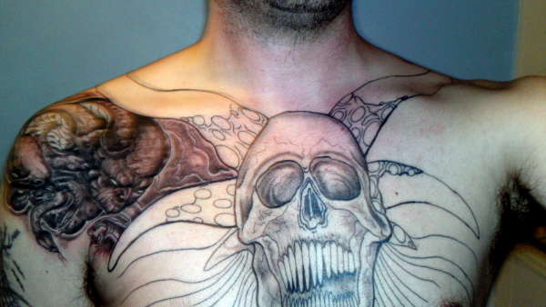 full chest tattoo on its way tattoo