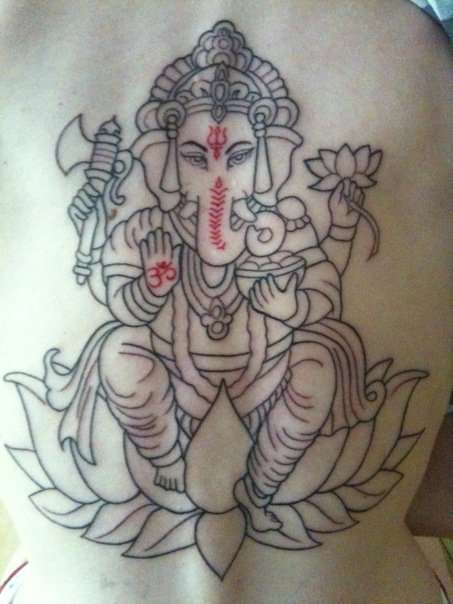 Ganesh before color tattoo