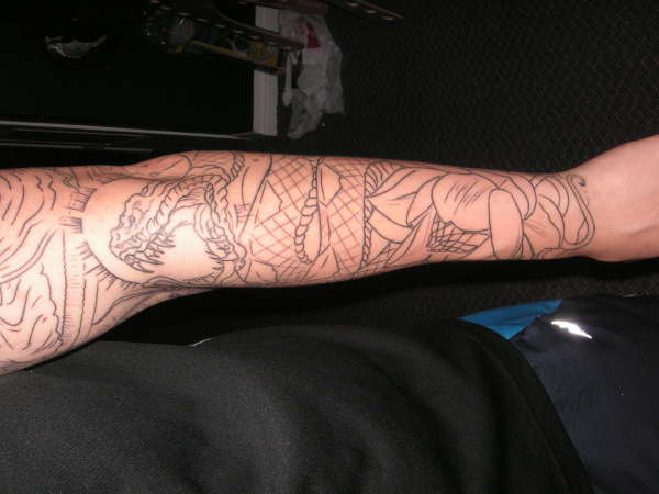 Snake and Buddha sleeve 4 (in progress) tattoo