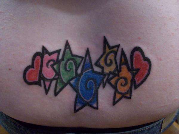 hearts and stars back piece tattoo