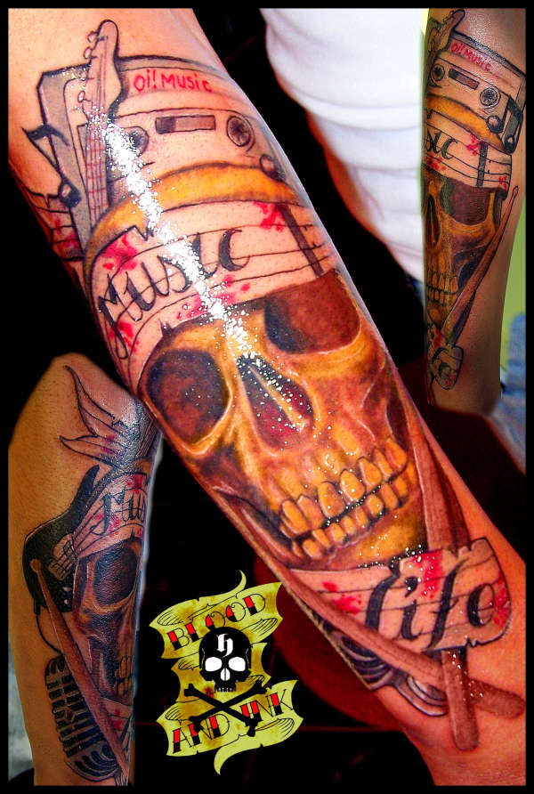 music life skull tattoo