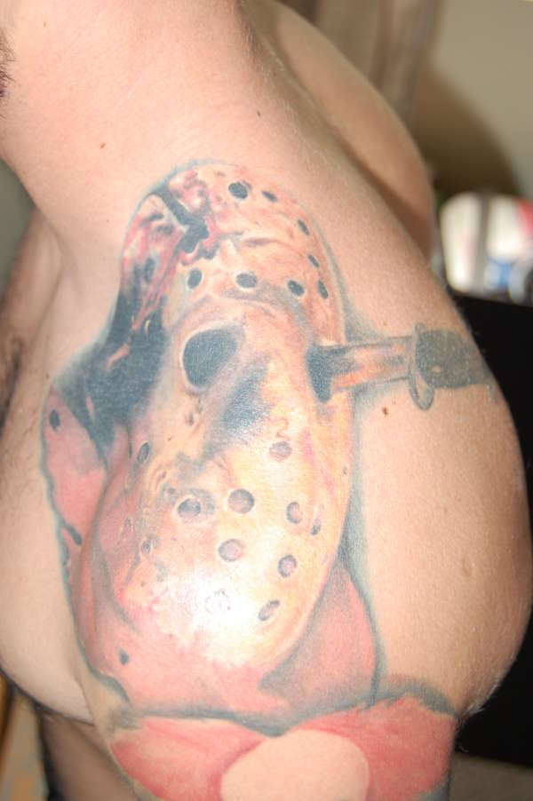 Jason Mask done by Cecil Porter tattoo