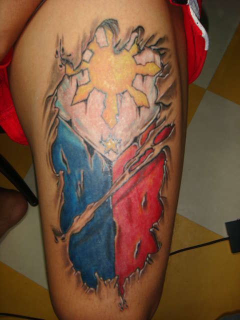 Philippine Flag Ripped Skin tattoo