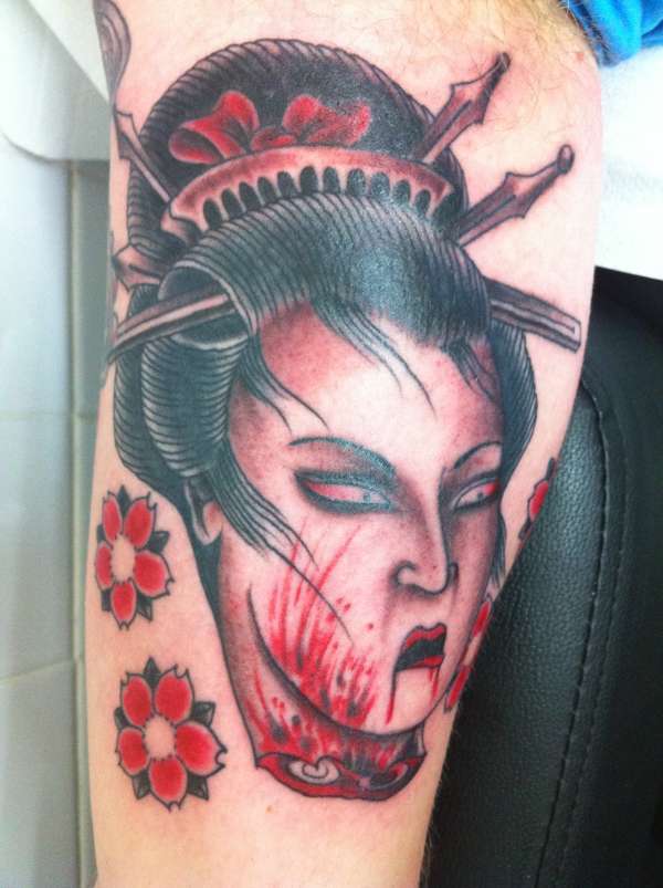 Severed Geisha Head Complete tattoo
