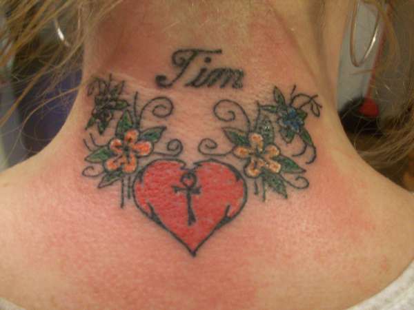 heart and flowers on back of neck rate please tattoo