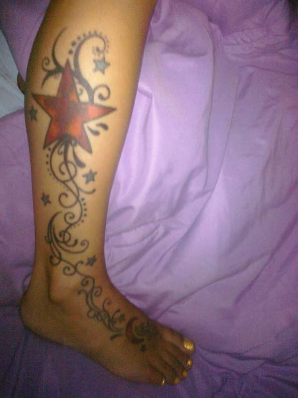 moon, stars and swirlies tattoo