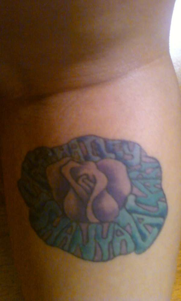 rose my sis drew with my kids names in it tattoo