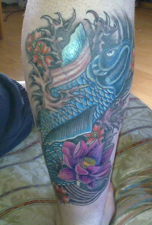 blue koi and lotus finished 2 tattoo