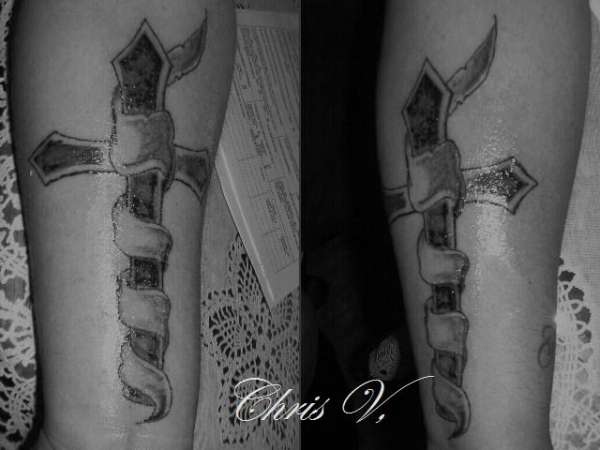 Cross with Ribbon tattoo