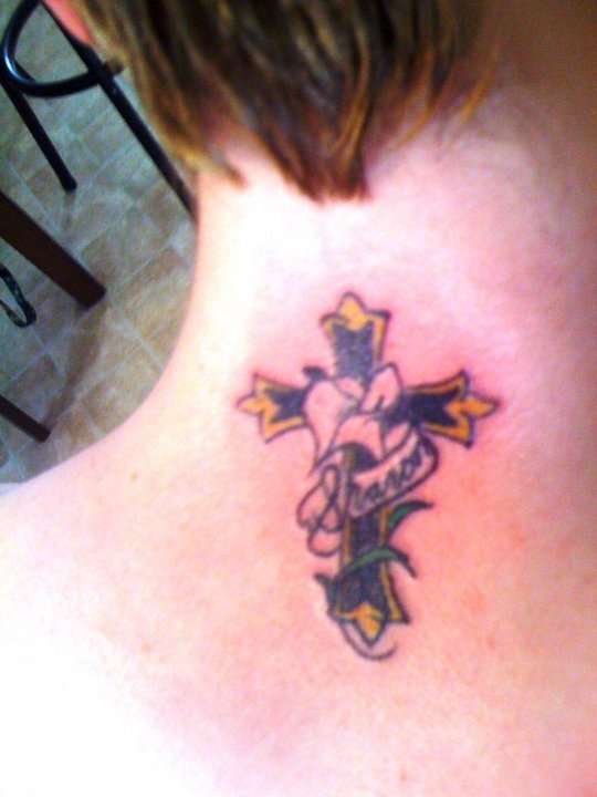 Cross with flower tattoo