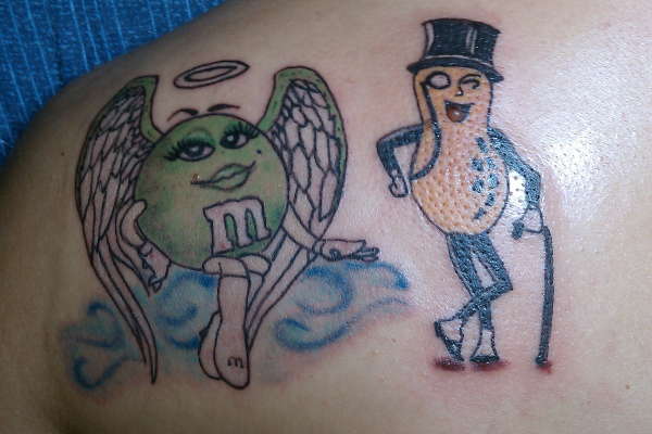 M&M with Mr.Peanut tattoo