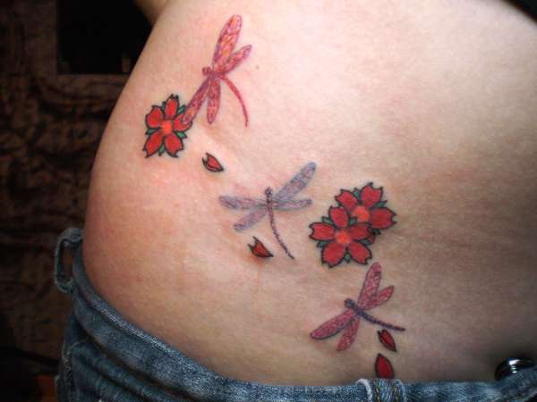 dragonflies & cherry blossoms tattoo