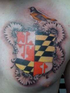 nice maryland themed tat done on my boys chest. 3hrs tattoo