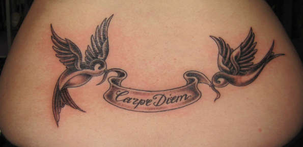 Carpe Diem with Swallows tattoo