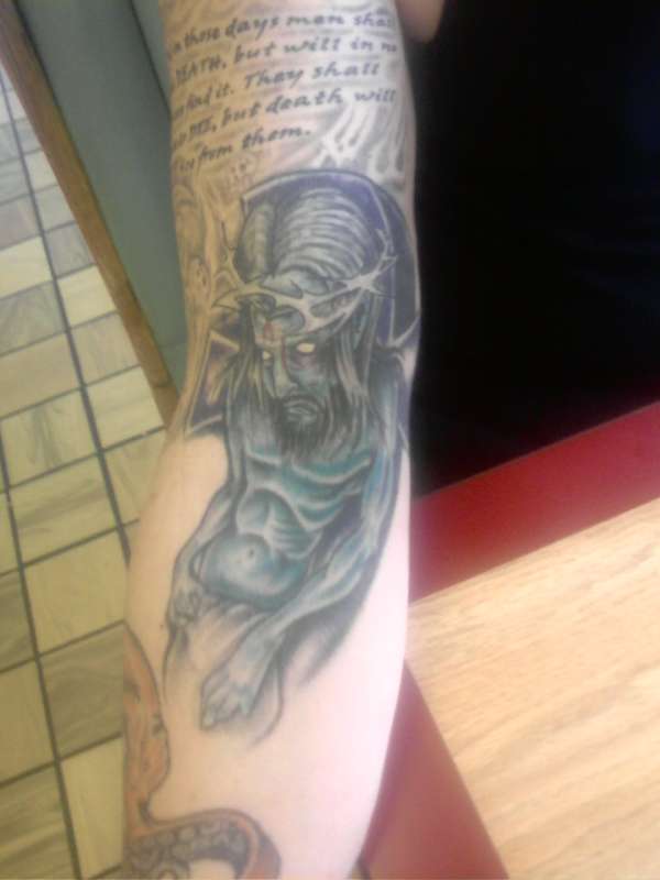 blue jesus tattoo