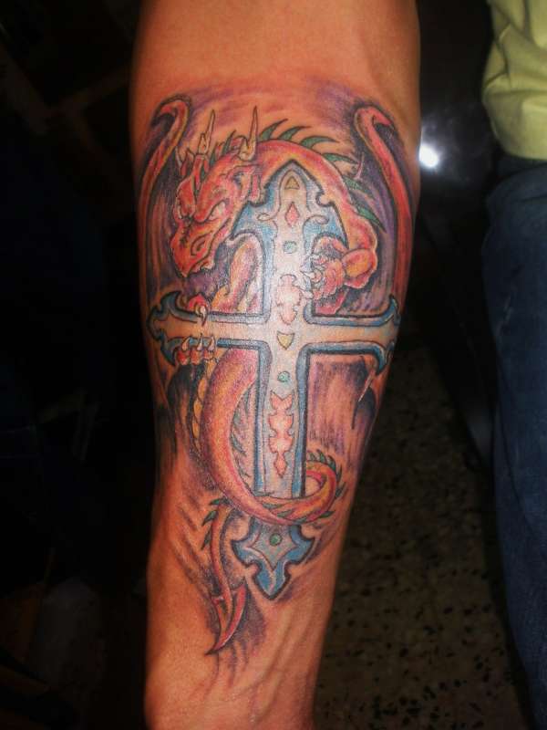 dragon with cross tattoo