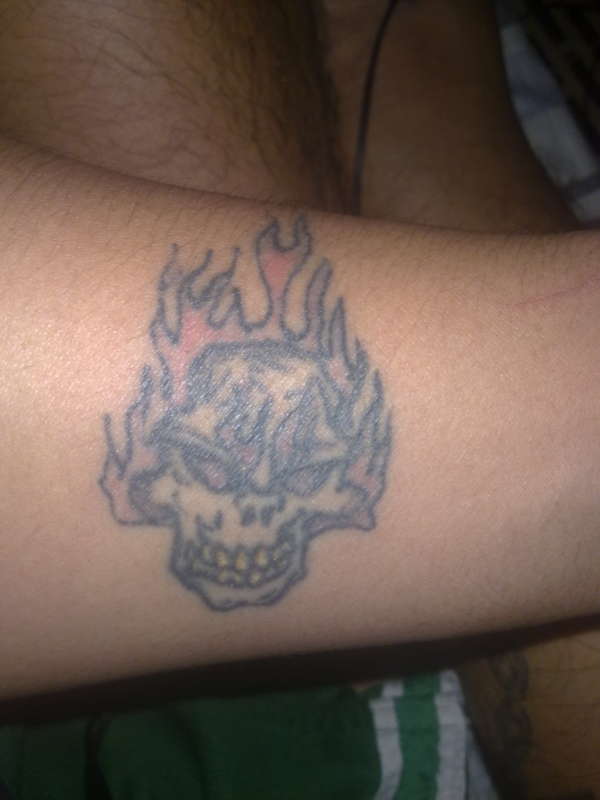 flaming  skull tattoo