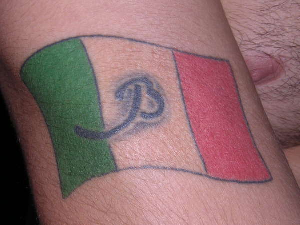 Italian flag w/ initials tattoo