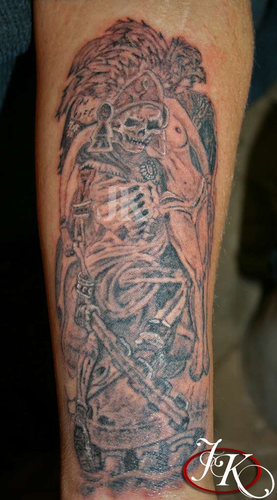 AZTEC SKELETON WARRIOR TATTOO BY JUSTIN KONTRA tattoo