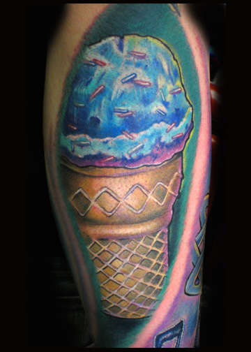 Blue ice cream and cone by Beto Munoz Of Monkeyproink.com tattoo