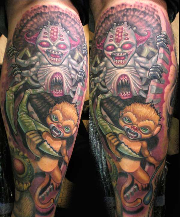 Clown crab monster vs me By Beto Munoz Of Monkeyproink.com tattoo
