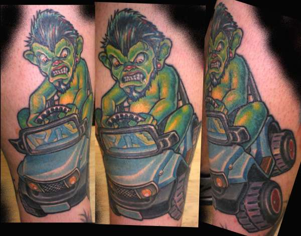 Road rage monkey by Beto Munoz Of Monkeyproink.com tattoo