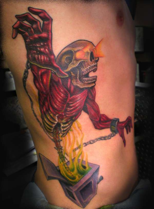 Skull in a Box by Beto Munoz of Monkeyproink.com tattoo