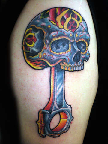 Sugar Skull Piston By Beto Munoz of Monkeyproink.com tattoo