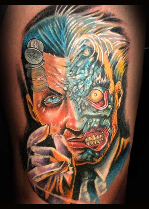 Two Face from Batman by Beto Munoz Of Monkeyproink.com tattoo