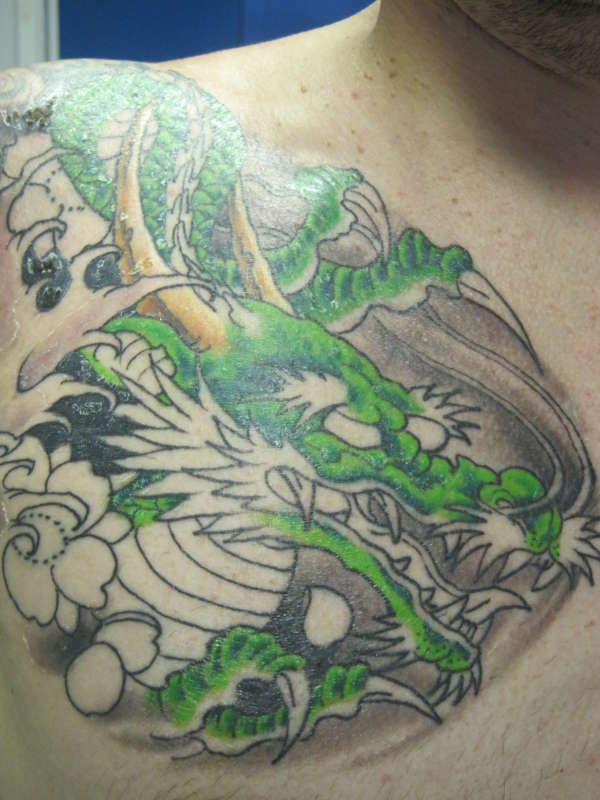 dragon chest piece session 2 tattoo