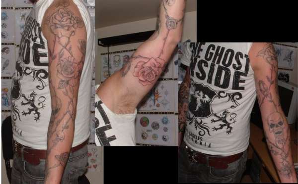 rose/skull sleeve tattoo tattoo