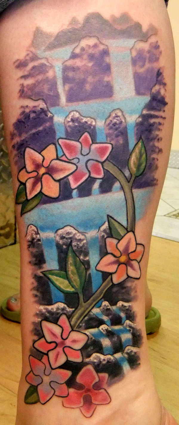 waterfall by Beto Munoz Of Monkeyproink.com tattoo